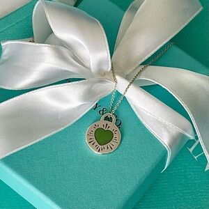 Authentic Tiffany & Co. Round Blue Heart Pendant Necklace